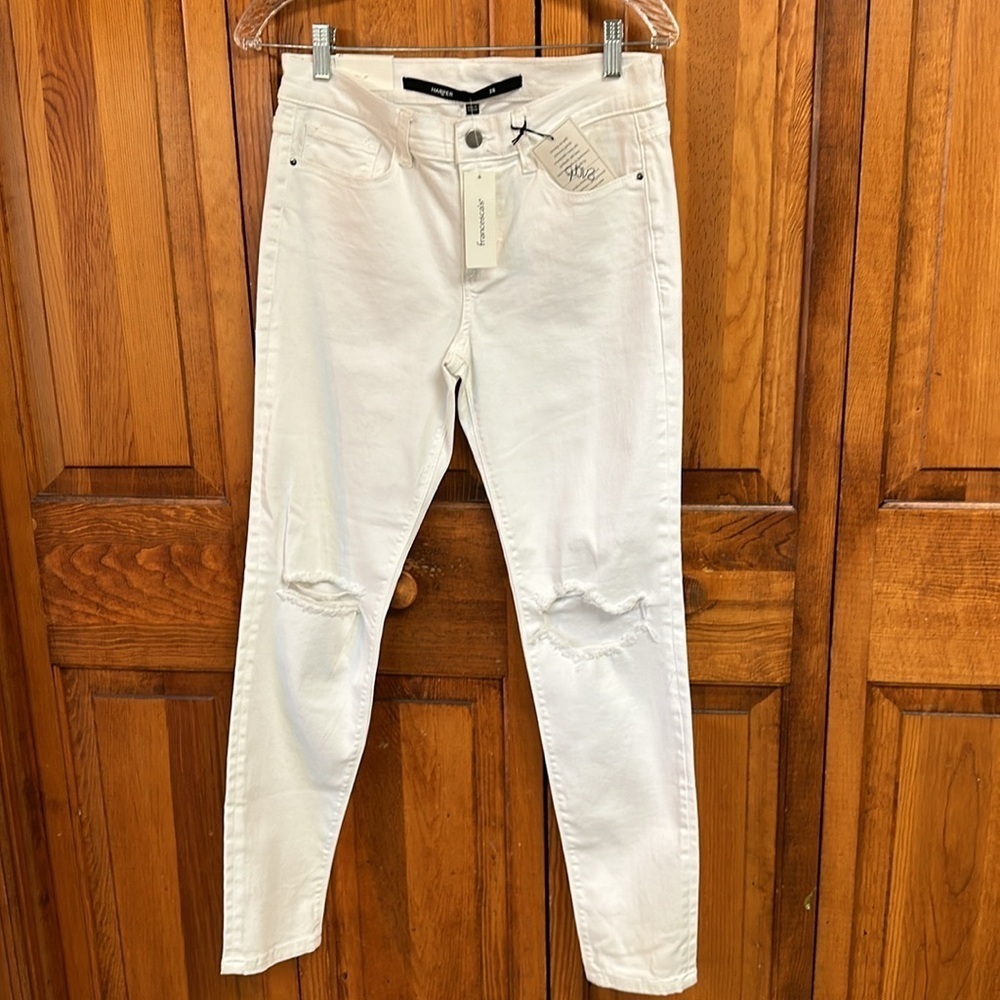 Francesca’s Harper Midrise Knee Slit Skinny Stretch Cotton Blend White Jeans NWT